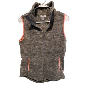 Old Navy Women’s Fleece Vest XS Full Zip Heather Gray Pink Pockets Layering